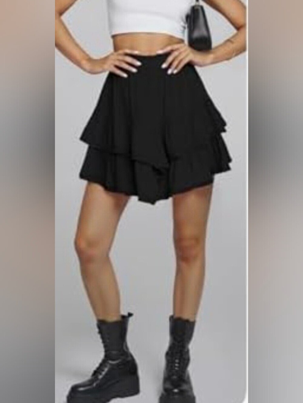 Terse Womens Size XL High Waist Black Tiered Lace-Trim Skort/skirt - Picture 2 of 13